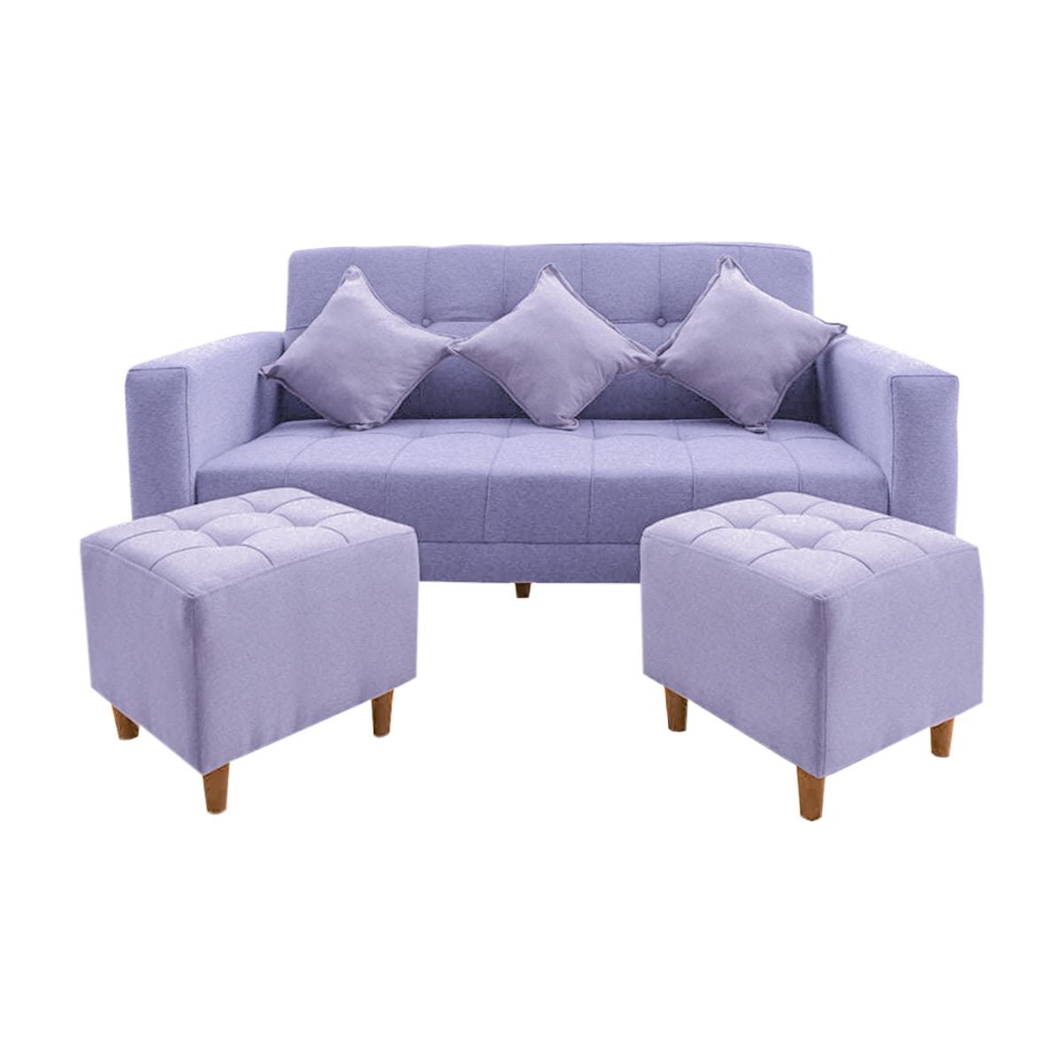 MOVENDA - Sofá Bonn 3 Cuerpos con 2 Puffs Lila Movenda