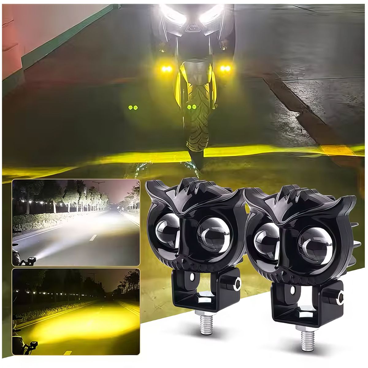 GENERICO - Par faros led tipo buho doble color blanco ambar 2pcs
