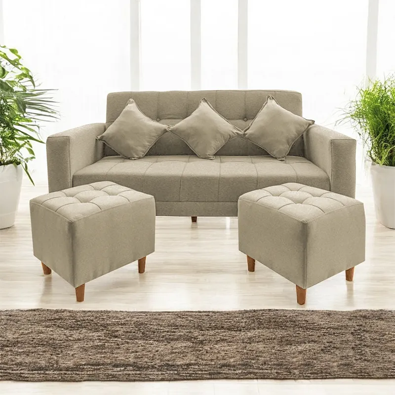 MOVENDA - Sofá Bonn 3 Cuerpos con 2 Puffs Beige Movenda