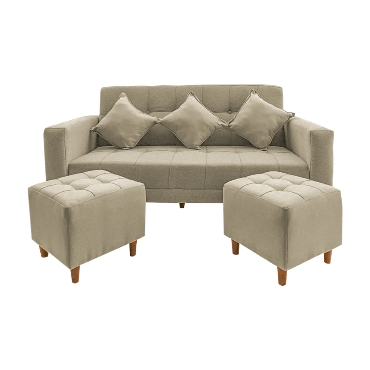 MOVENDA - Sofá Bonn 3 Cuerpos con 2 Puffs Beige Movenda