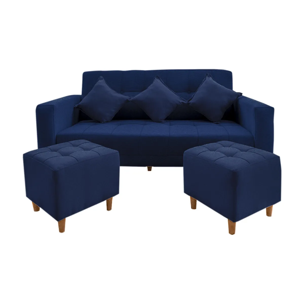 MOVENDA - Sofá Bonn 3 Cuerpos con 2 Puffs Azul Movenda