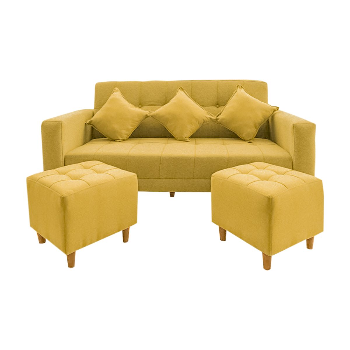 MOVENDA - Sofá Bonn 3 Cuerpos con 2 Puffs Amarillo Movenda