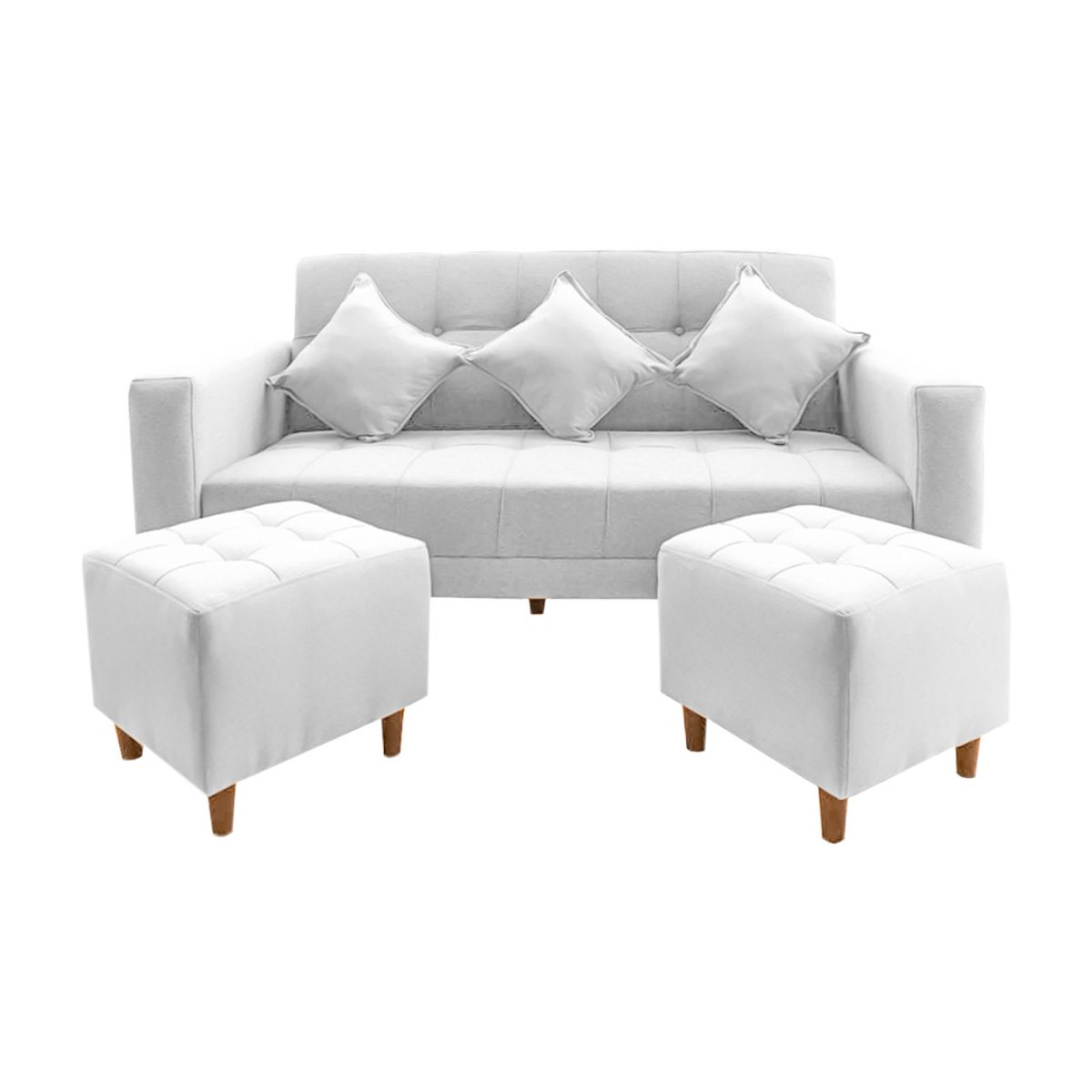 MOVENDA - Sofá Bonn 3 Cuerpos con 2 Puffs Blanco Movenda