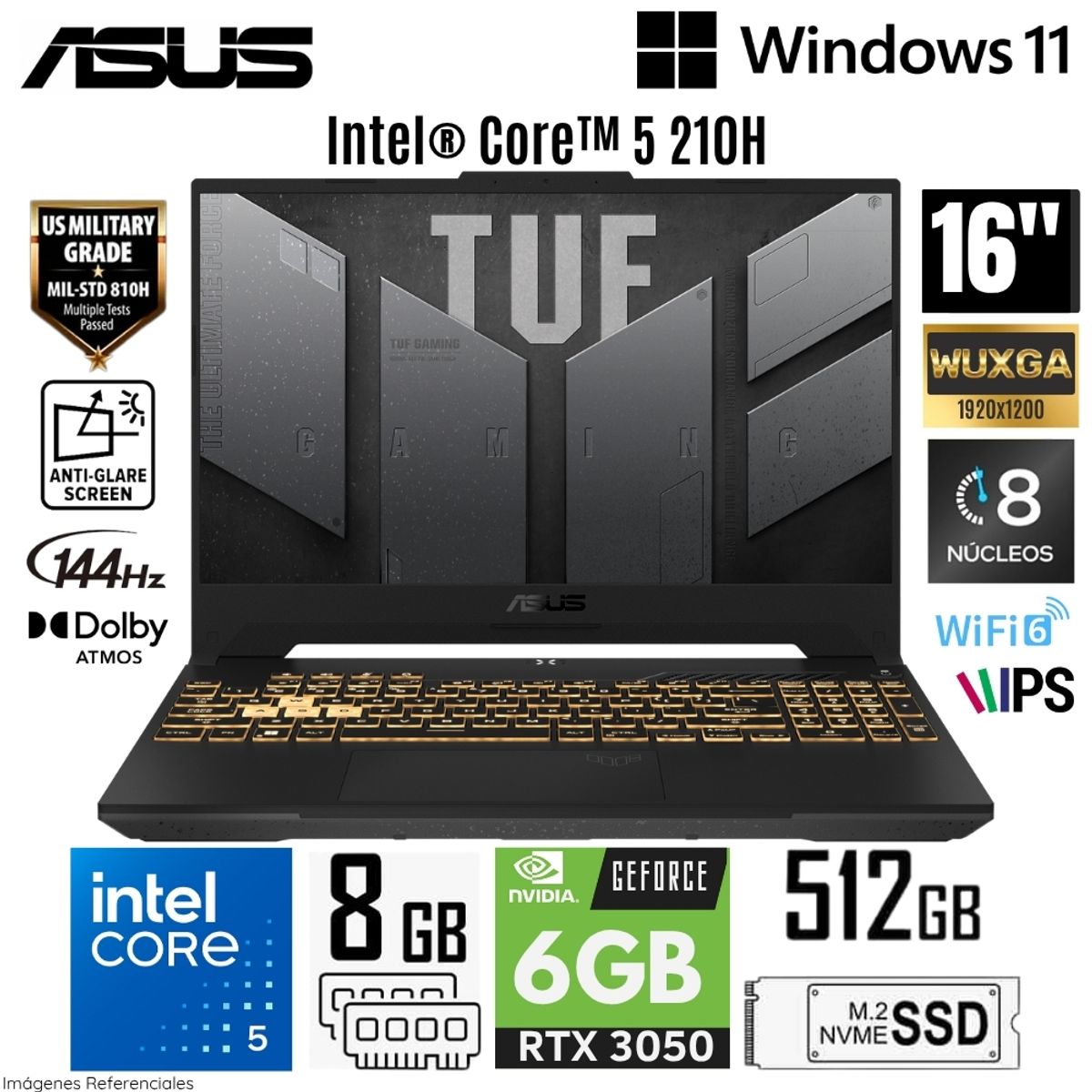 ASUS - Laptop Asus FX607VJ-RL011W Intel Core 5 210H 8GB RAM 512GB SSD RTX 3050-6GB 16"  WUXGA Gray