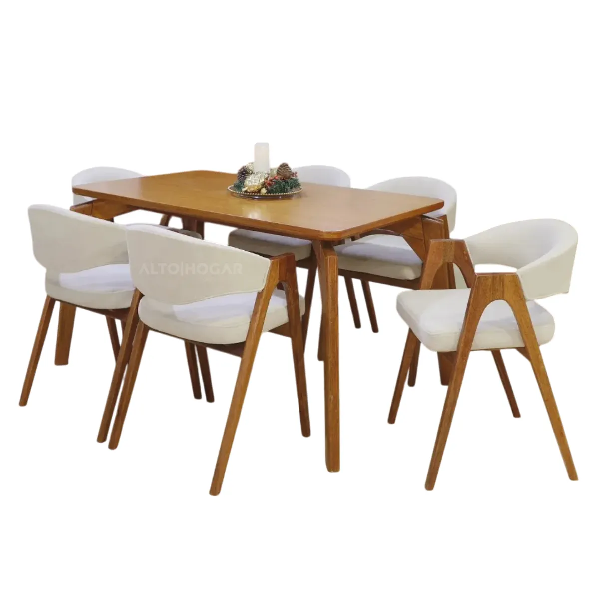 ALTO HOGAR - Juego De Comedor Nazar 6 Sillas Crema Madera Tornillo