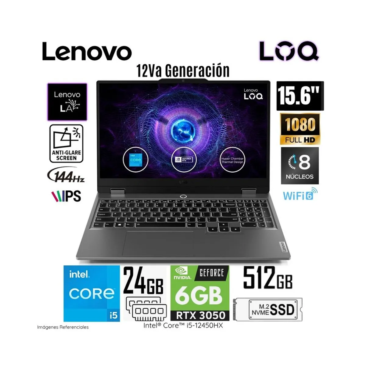 LENOVO - LENOVO GAMER 14HHZ 156 IPS 8 NUCLEOS 24GB RAM RTX3050 6GB w11 PRO