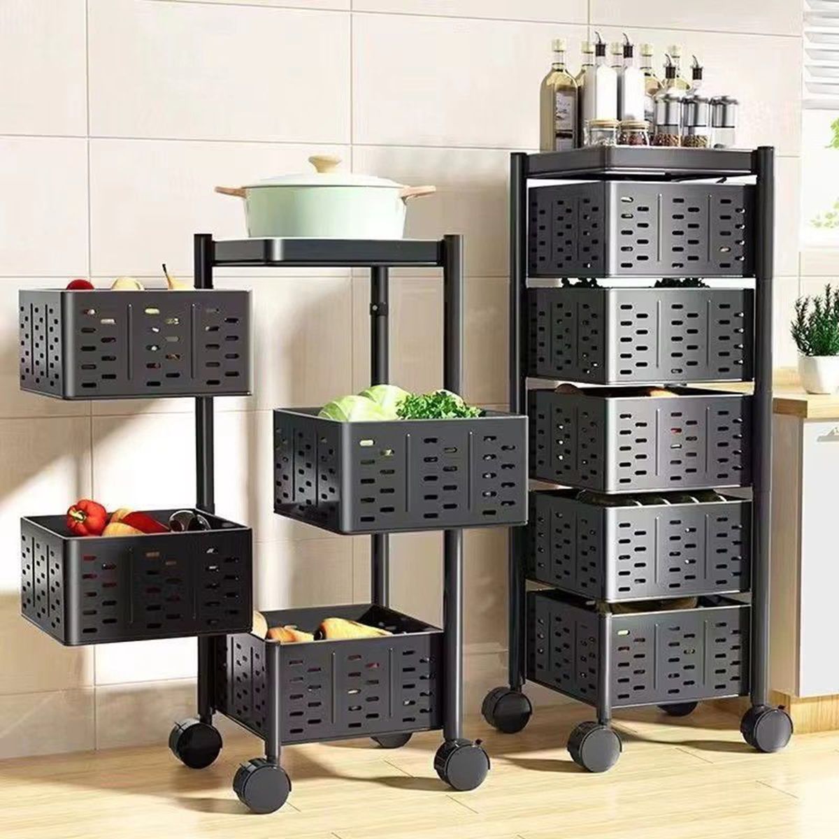 GENERICO - Organizador frutero verdulero para cocina de 5 niveles Negro Krearack