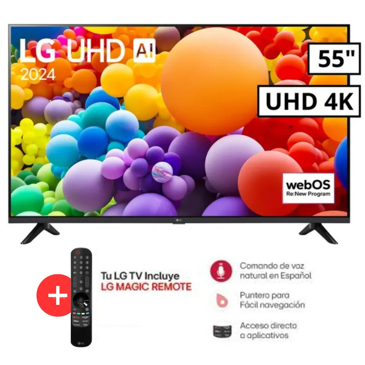 LG - Televisor LG 55 LED Smart TV UHD 4K con ThinQ AI 55UT7300PSA + Magic Control MR24GN