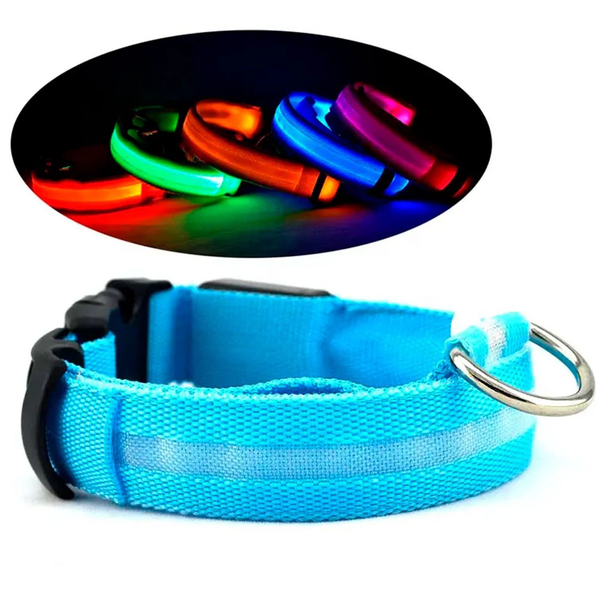 GENERICO - COLLAR LED PARA MASCOTAS CELESTE TALLA L