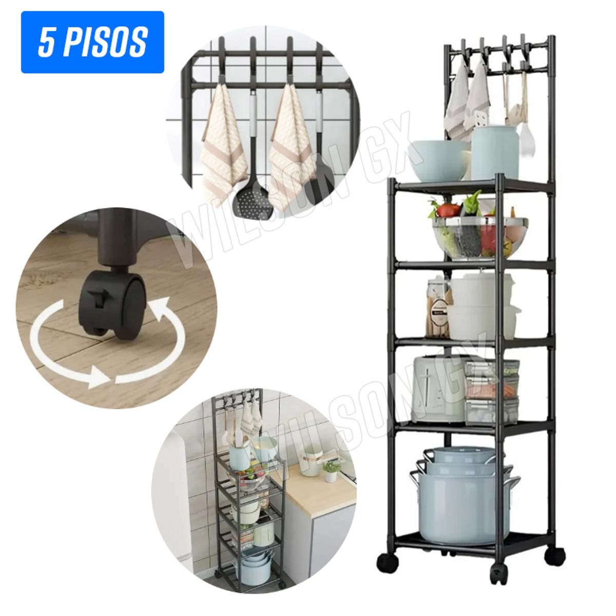 GENERICO - Estante Organizador 5 niveles Multiuso + Rueda 152 cm Cocina Baño