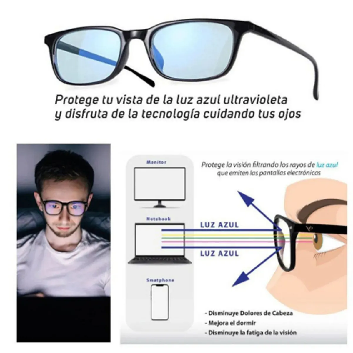GENERICO - Lentes Con Filtro Azul Negros Modelo Clásico para Computadora