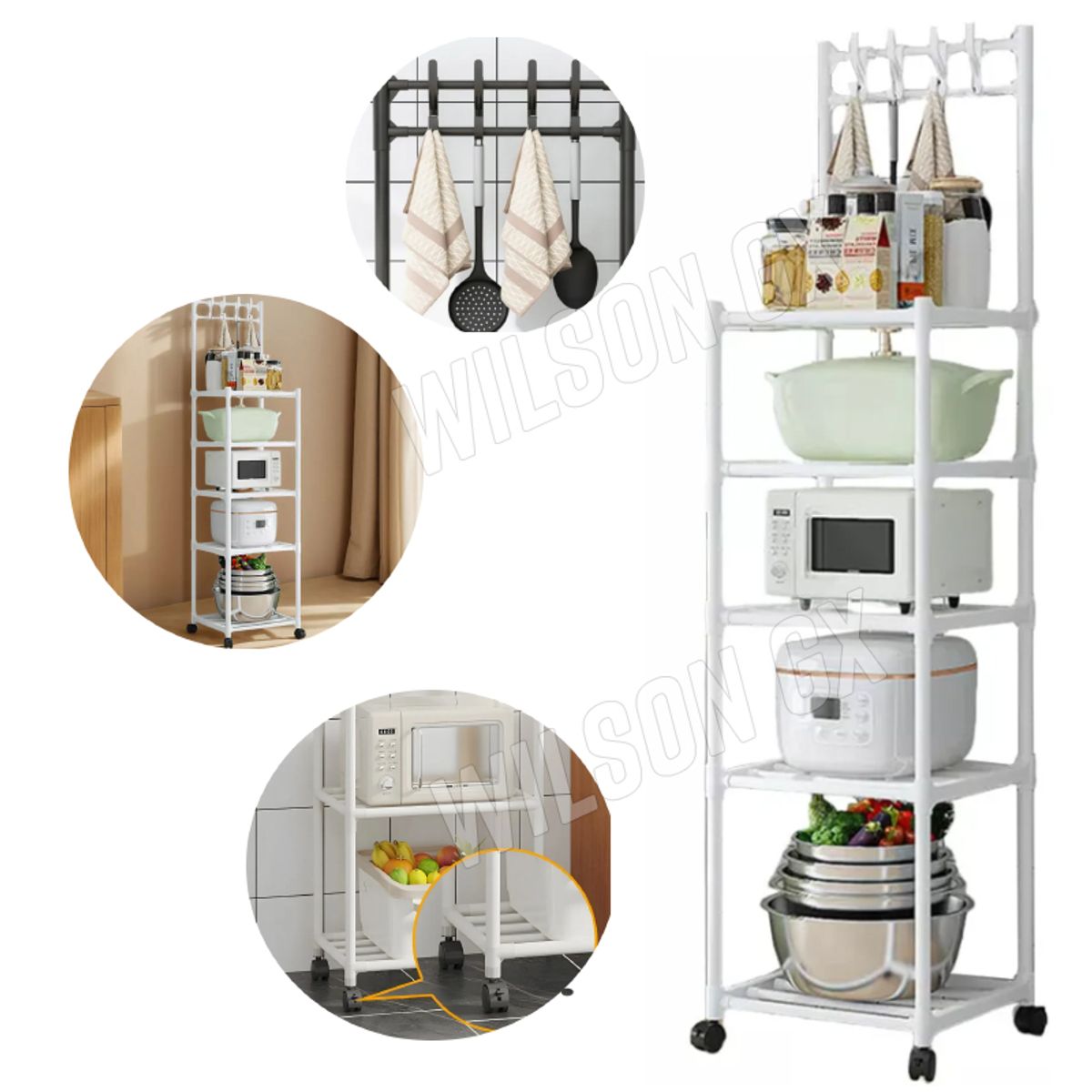 GENERICO - Estante Organizador 5 niveles Multiuso Rueda 152cm Cocina Baño Blanco