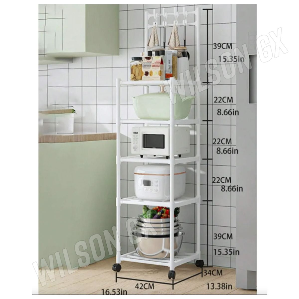 GENERICO - Estante Organizador 5 niveles Multiuso Rueda 152cm Cocina Baño Blanco