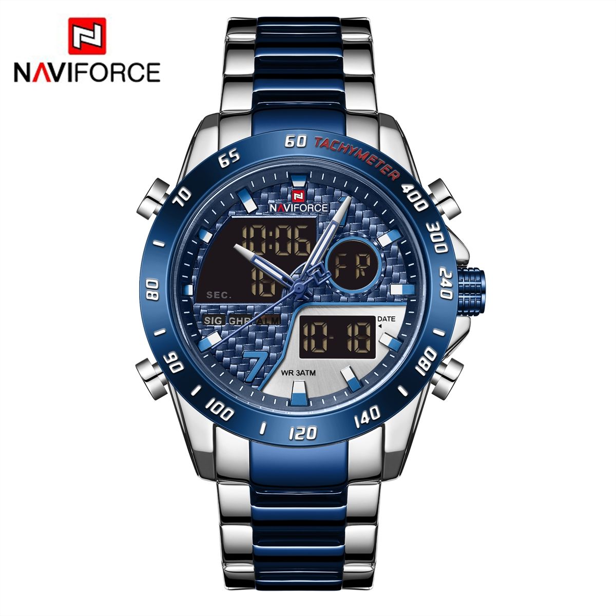 NAVIFORCE - Reloj Naviforce Hombre NF9171 PLATA AZUL Digital Analógico Inoxidable