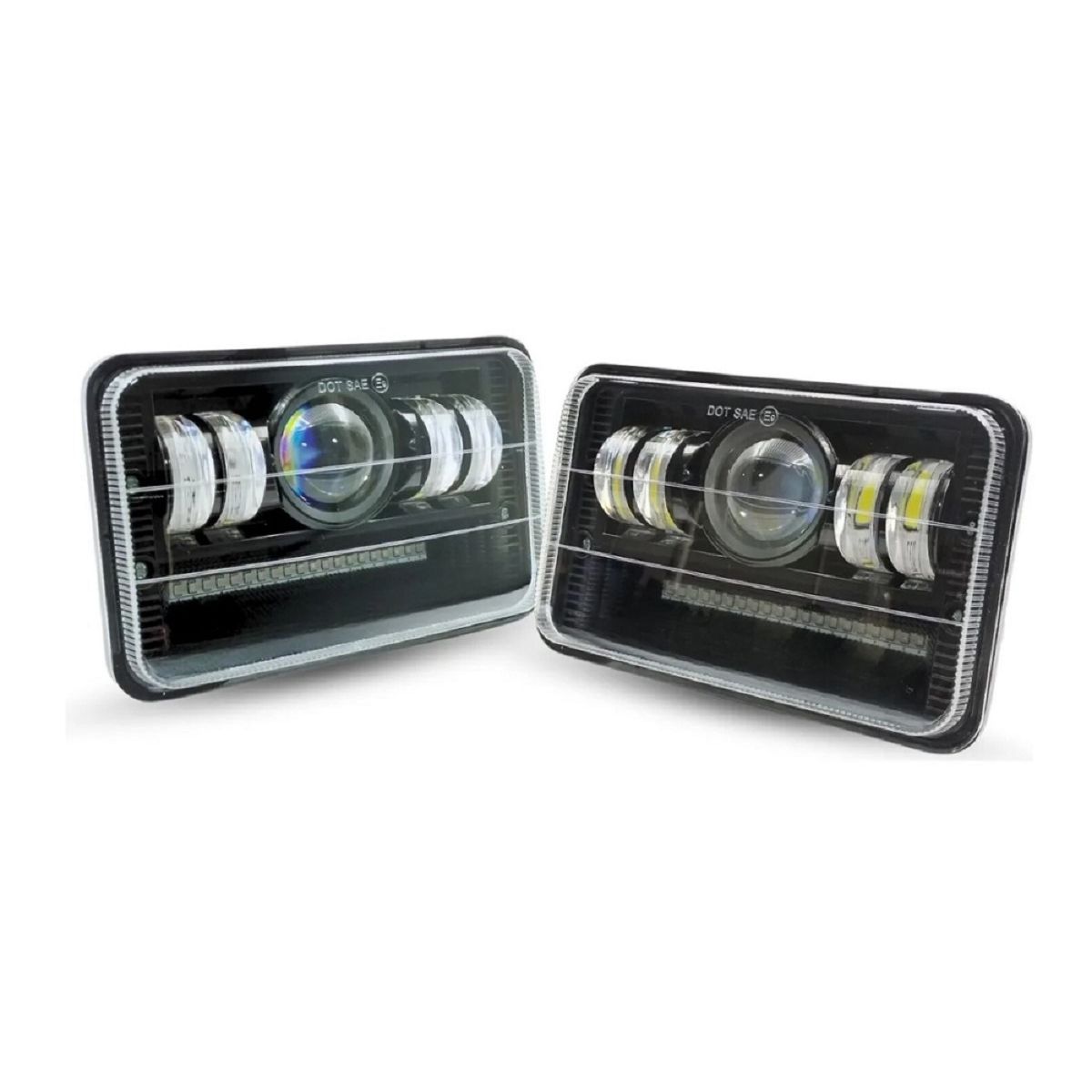 GENERICO - Par De Faros LED Rectangular 5Pulg Bicolor Rojo Azul Estrobo