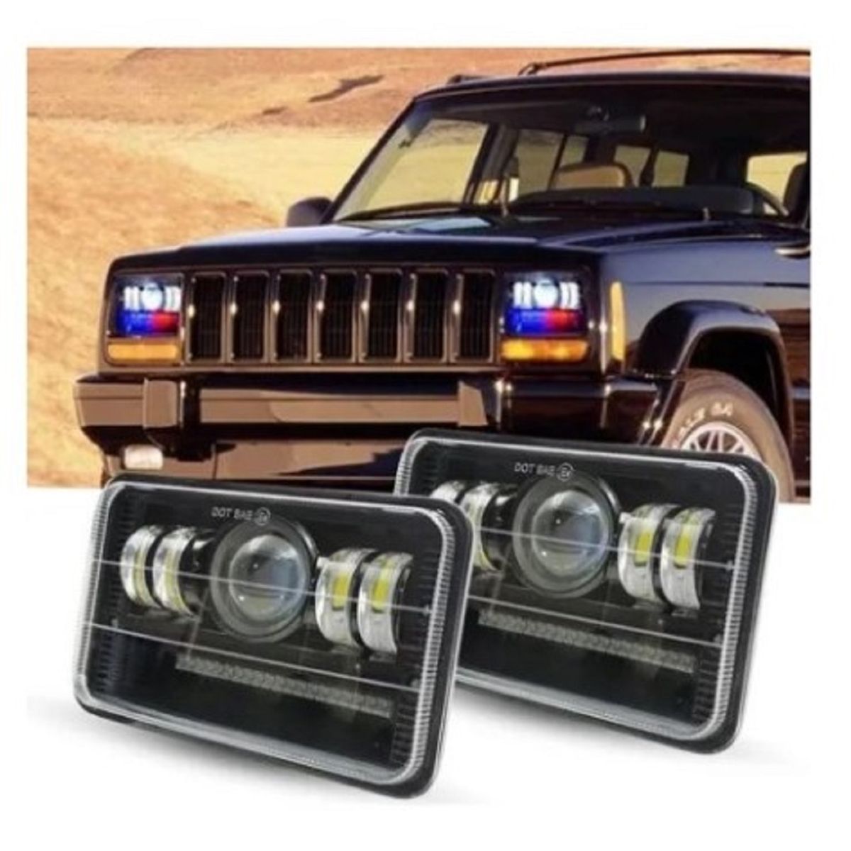 GENERICO - Par De Faros LED Rectangular 5Pulg Bicolor Rojo Azul Estrobo