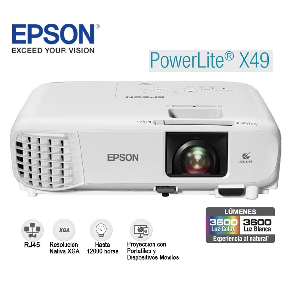 EPSON - Proyector epson powerlite x49 3600 lumenes 3lcd xga hdmi