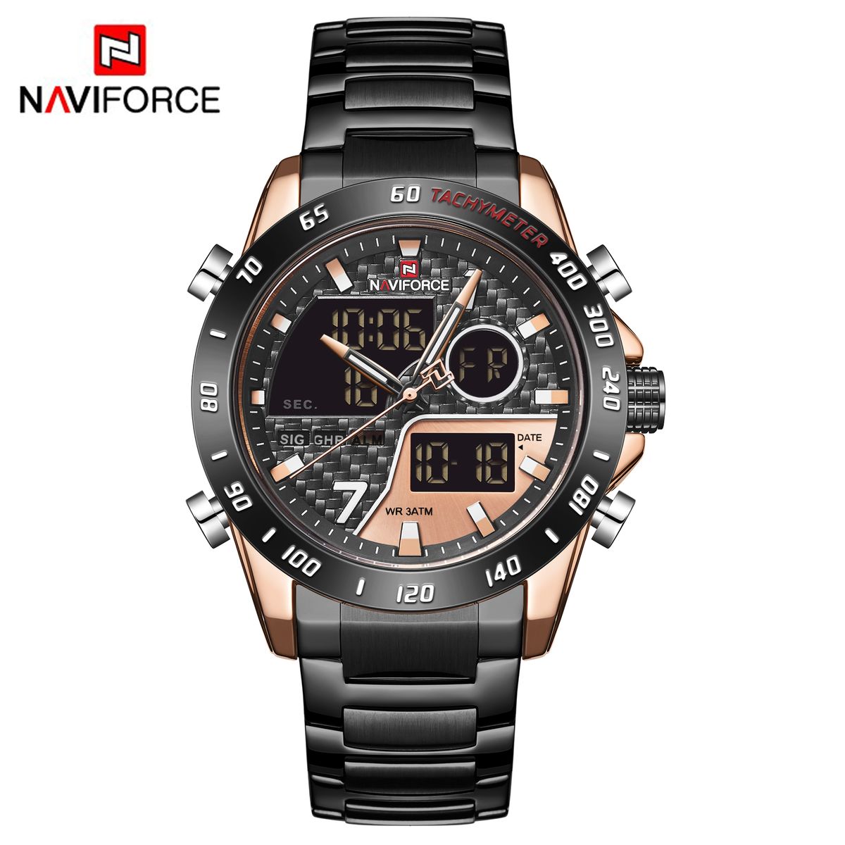 NAVIFORCE - Reloj Naviforce Hombre NF9171 NEGRO COBRE Digital Analógico Inoxidable