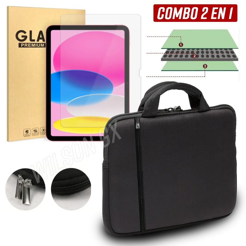 GENERICO - Combo Protector para Ipad Mica de Vidrio 11 + Funda 11 Maletin + Asa