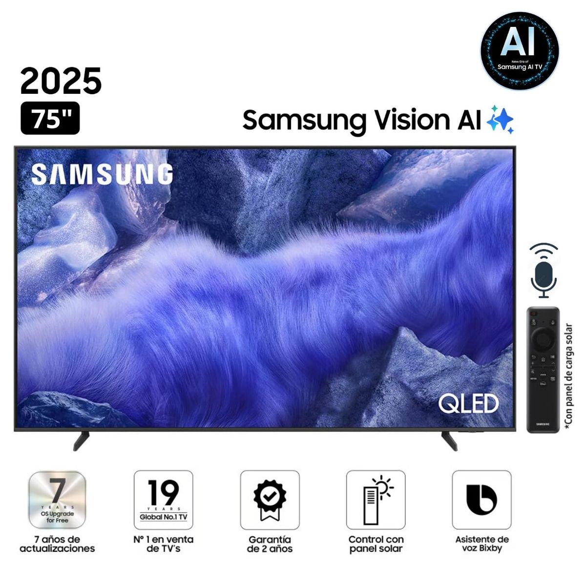 SAMSUNG - Televisor Samsung QLED 75" Visión AI Smart TV QN75QEF1AGXPE - Nuevo 2025