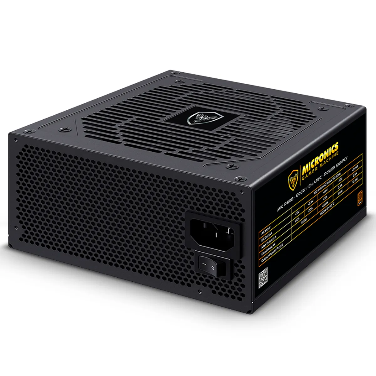 MICRONICS - Fuente De Poder Gamer 600w 80 Plus Bronze Micronics Mic P80b Negro