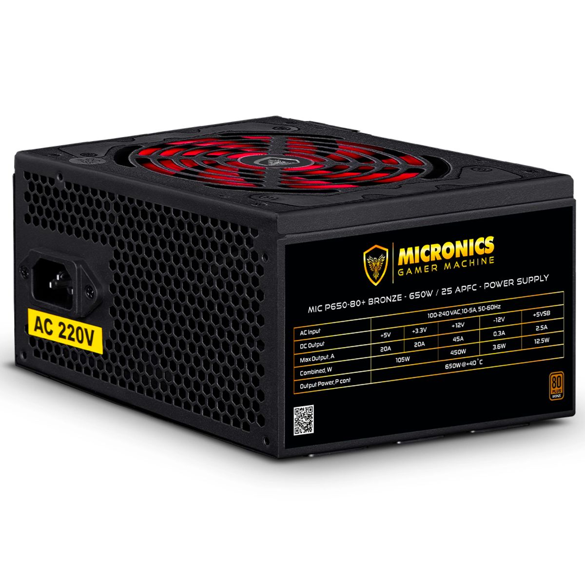 MICRONICS - Fuente De Poder Micronics Gamer 650w 80 Plus Bronze Mic P80b Negro