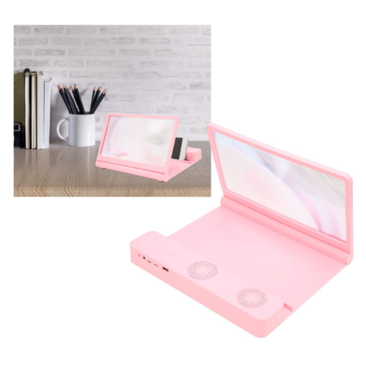 GENERICO - Amplificador de pantalla para celular Bluetooth Doble Parlante Rosa