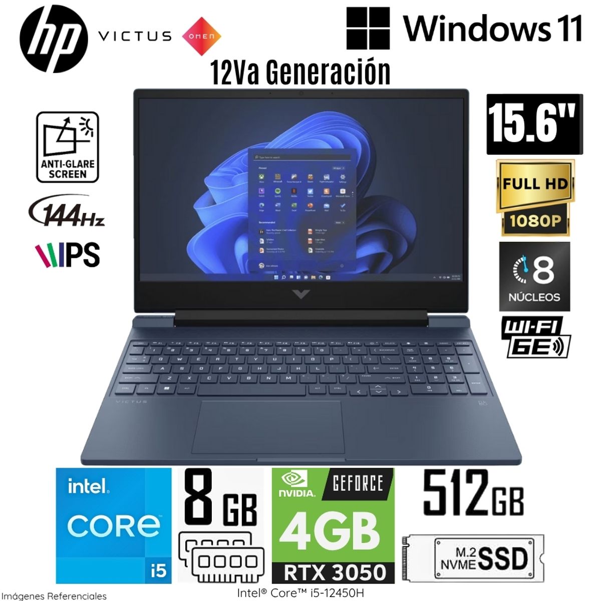 HP - Laptop HP Victus 15-FA0021LA Intel Core i5-12450H 8GB RAM 512GB SSD RTX 3050-4GB 15.6"  FHD IPS