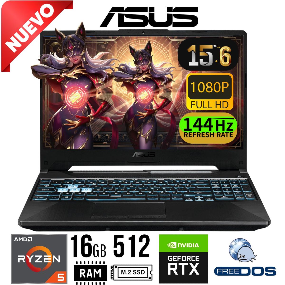 ASUS - LAPTOP ASUS TUF A15 FA506NC-HN016 15,6 FHD AMD R5-7535HS RAM 16GB SSD 512GB RTX3050 4GB FREE DOS