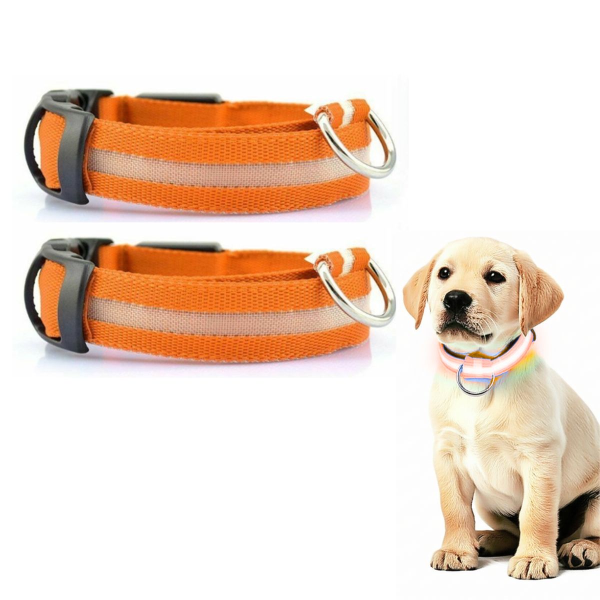 GENERICO - PACK X2 COLLAR LED PARA MASCOTA NARANJA TALLA M