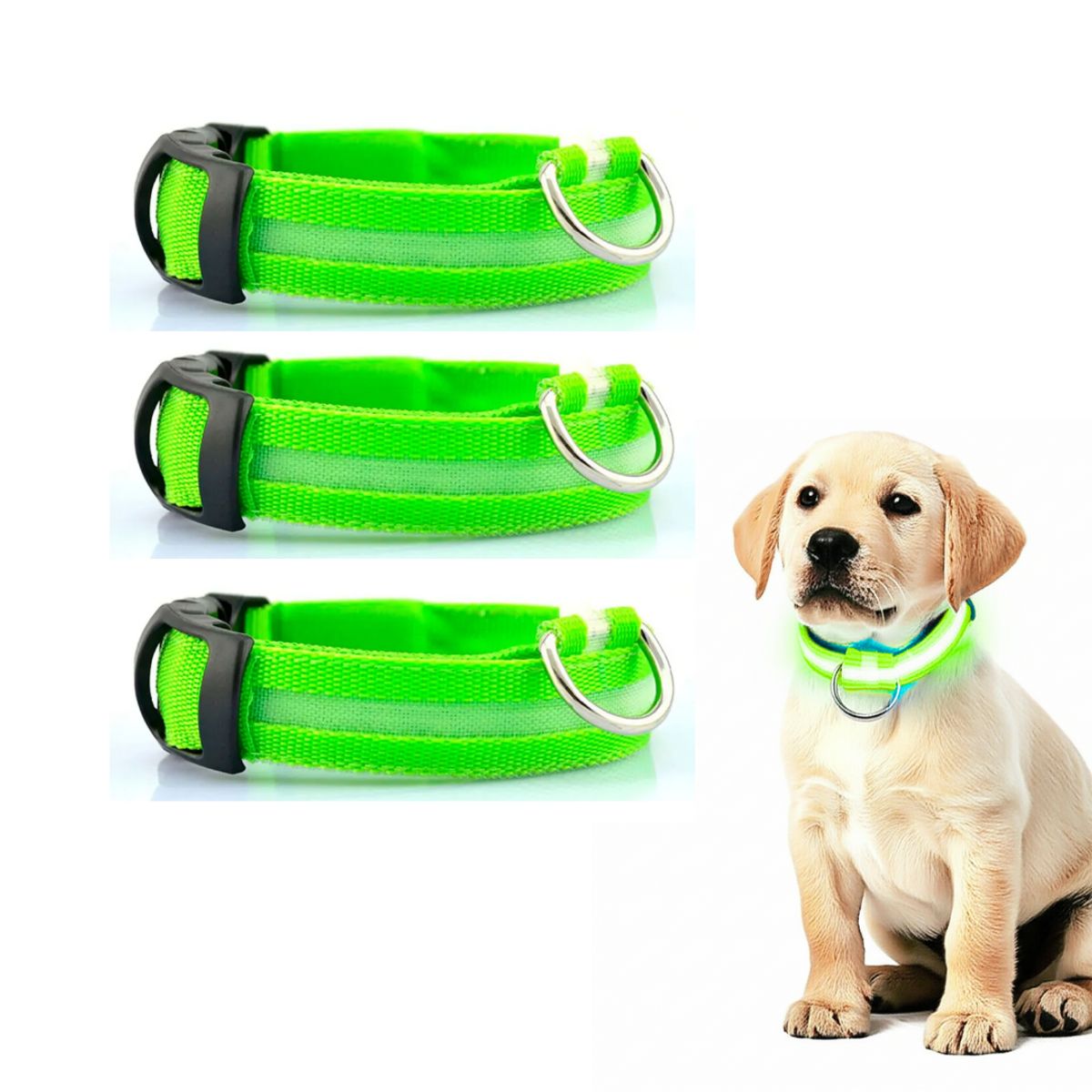GENERICO - PACK X3 COLLAR LED PARA MASCOTA VERDE NEÓN TALLA XS