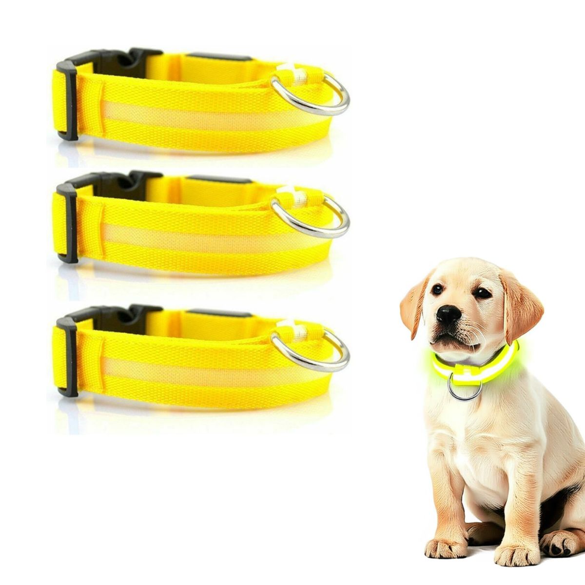 GENERICO - PACK X3 COLLAR LED PARA MASCOTA AMARILLO TALLA S