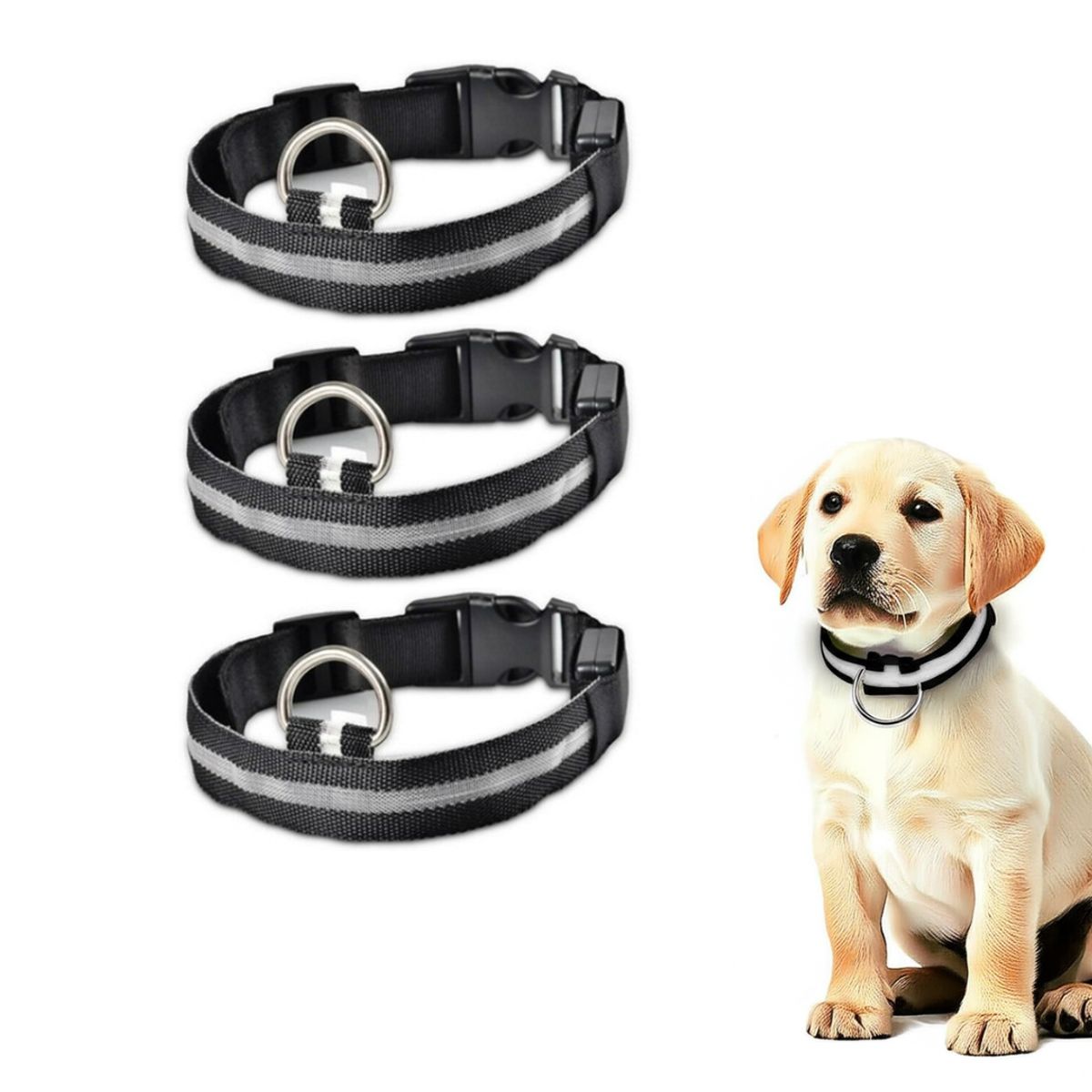 GENERICO - PACK X3 COLLAR LED PARA MASCOTA NEGRO TALLA XS PERRO