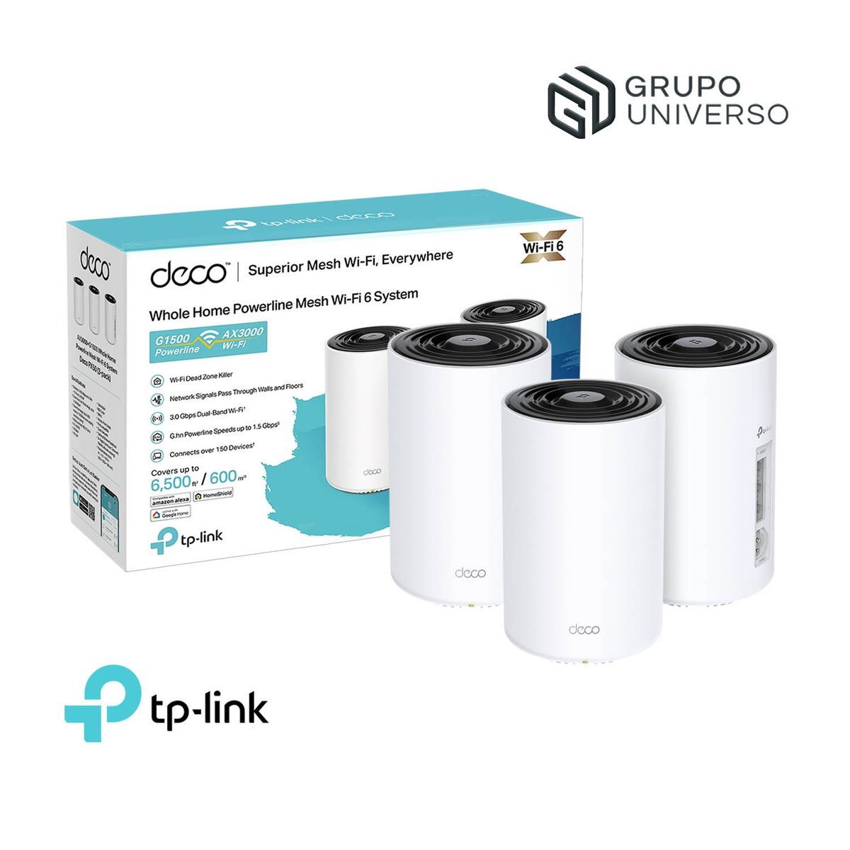 TP LINK - TP-LINK Sistema Mesh Deco PX50 3-pack Dual-Band WiFi 6  PLC AI + G1500