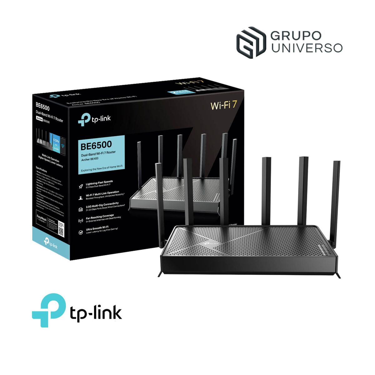 TP LINK - TP-LINK Archer BE400 BE6500 Wi-Fi 7 Router Doble Banda Easy Mesh