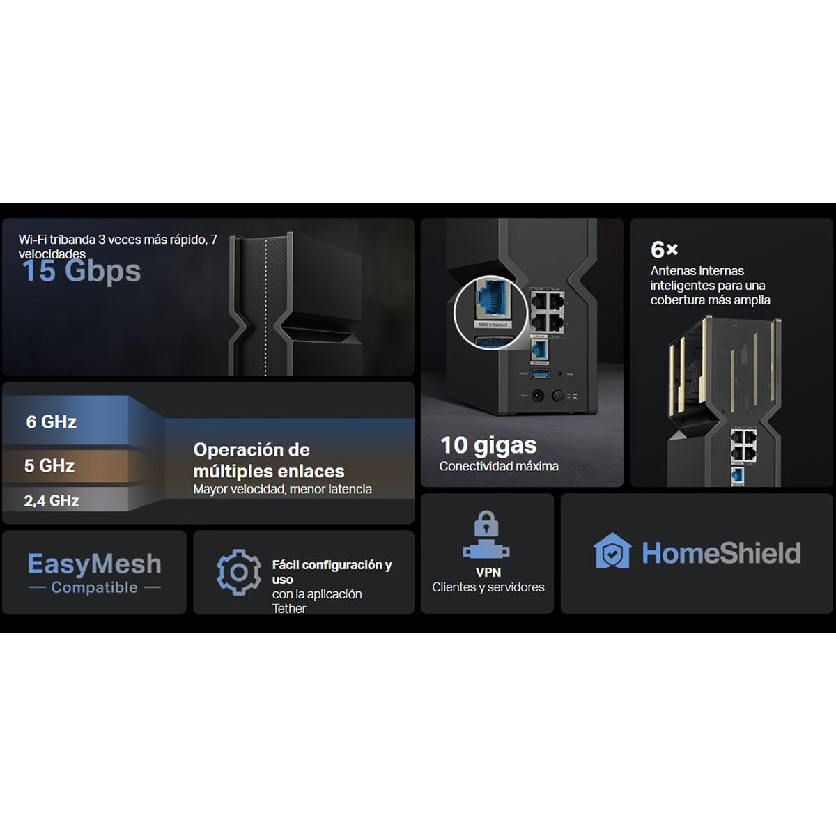 TP LINK - Router Archer BE700 Tp-Link BE15000 Triple Banda Wi-Fi 7 Easy Mesh