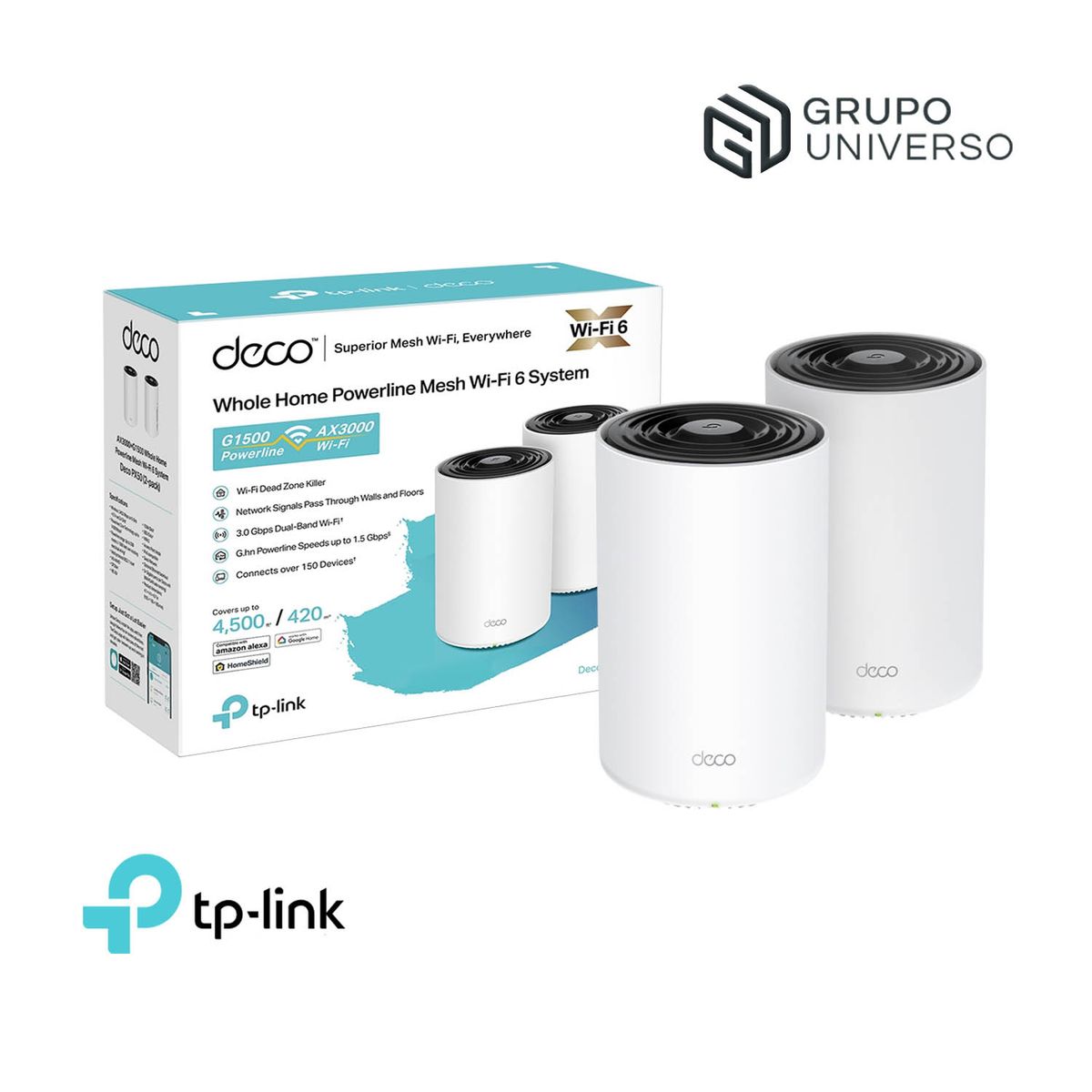 TP LINK - TP-LINK Sistema Mesh Deco PX50 2-pack Dual-Band WiFi 6  PLC AI + G1500