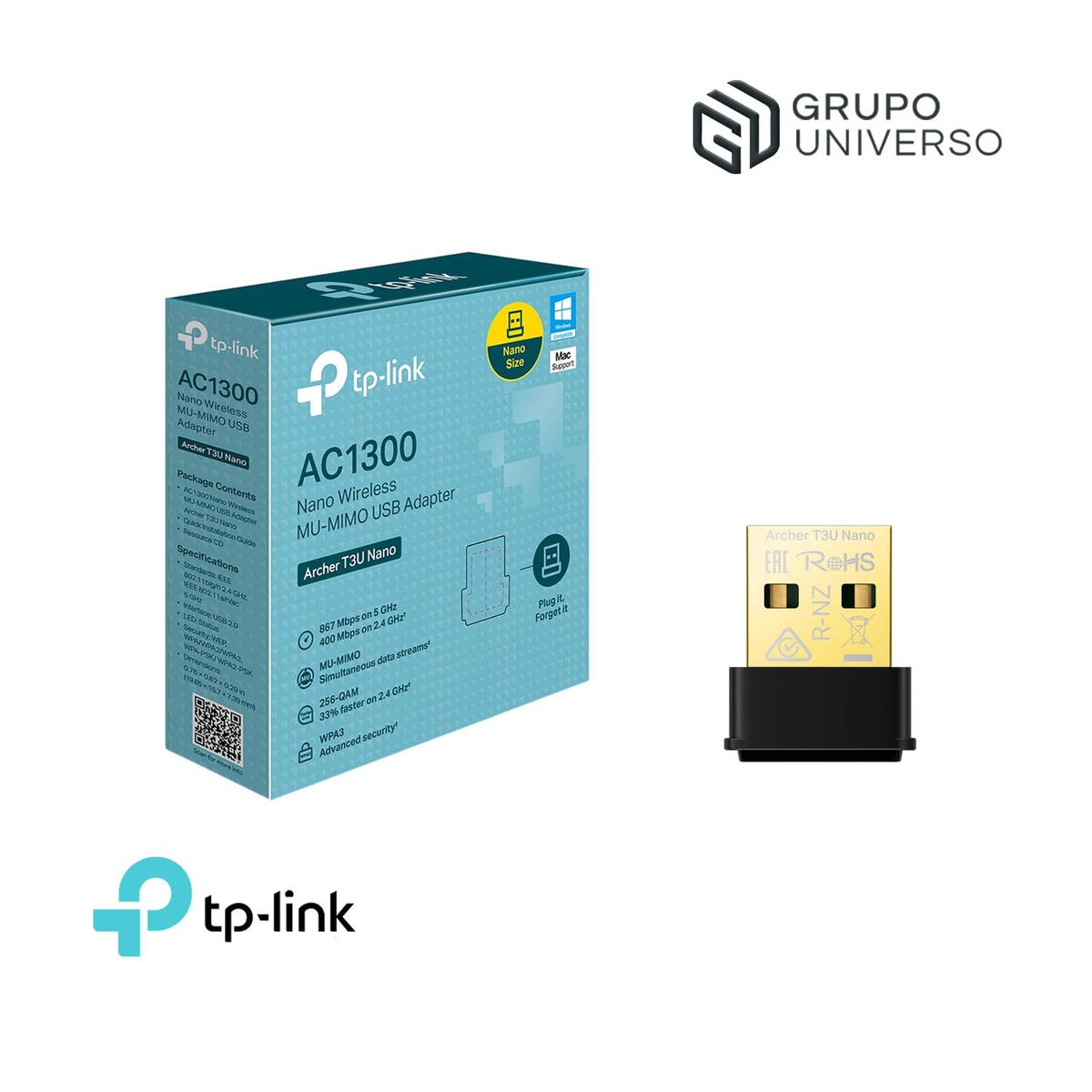 TP LINK - TP-LINK Archer T3U Nano AC1300 Adaptador inalámbrico MU-MIMO USB