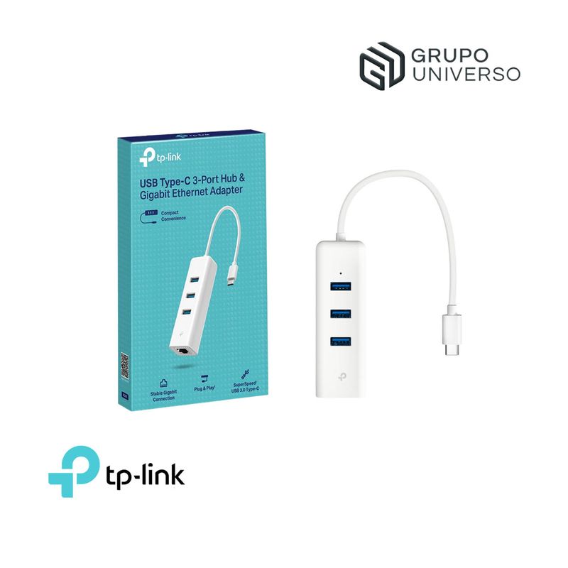 TP LINK - TP-LINK Adaptador UE330C USB tipo C a Hub 3 puertos y Gigabit Ethernet