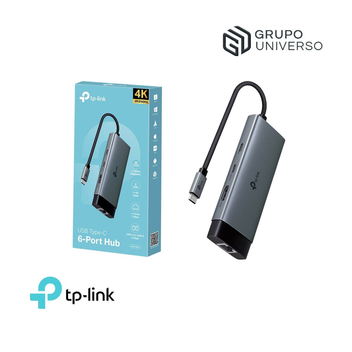TP LINK - Hub UH6120C Tp-Link USB Tipo C 6 puertos en 1 puertos HDMI 4K a 60Hz ethernet 1 Gbps