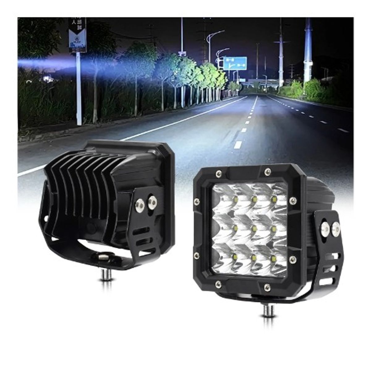 GENERICO - FARO CUADRADO SUPER POTENTE 12 LED LUZ BLANCO 36W