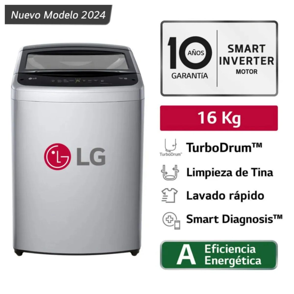 LG - Lavadora LG 16 kg WT16DVTB Smart Inverter Gris