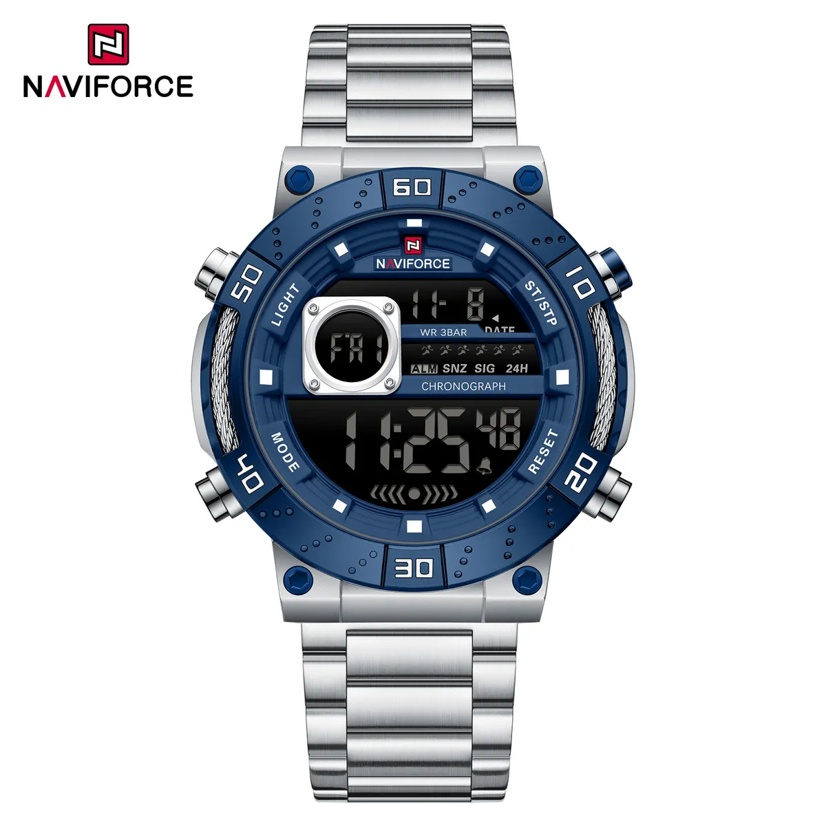 NAVIFORCE - Reloj Naviforce Hombre NF9241 PLATA AZUL Digital Acero Inoxidable