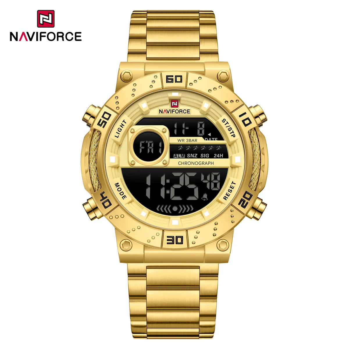 NAVIFORCE - Reloj Naviforce Hombre NF9241 ORO DORADO Digital Acero Inoxidable