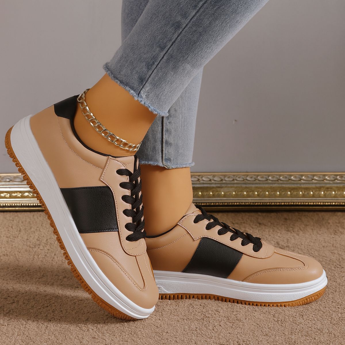 GENERICO - Zapatillas Mujer Misshus Dam beige negro
