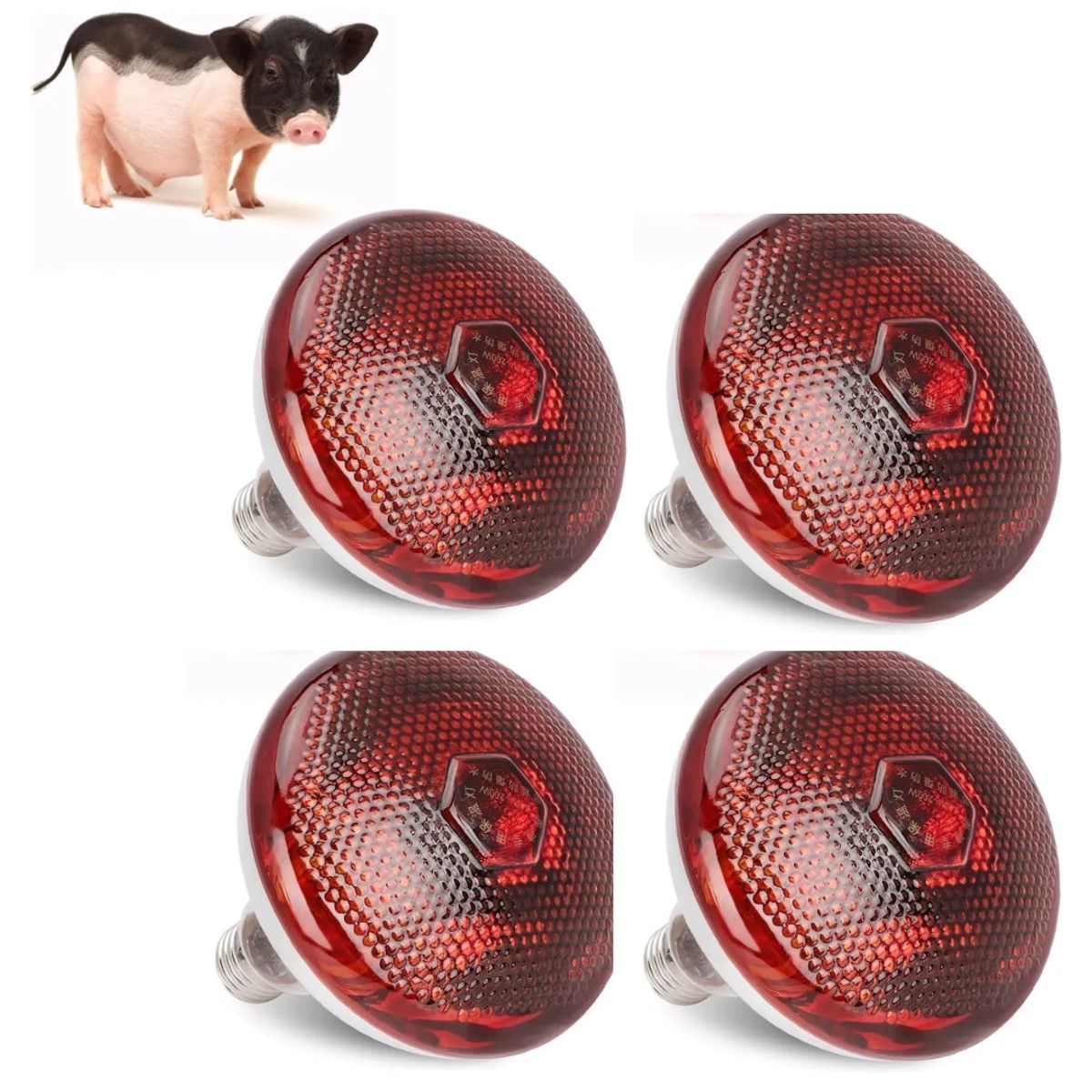 GENERICO - FOCO INFRARROJO CALEFACCIÓN PARA CERDOS PERROS POLLOS 250W PACK X4