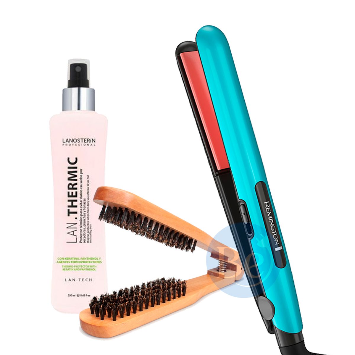 REMINGTON - Pack Alisadora Remington S1520 con Cepillo Madera y Protector Térmico