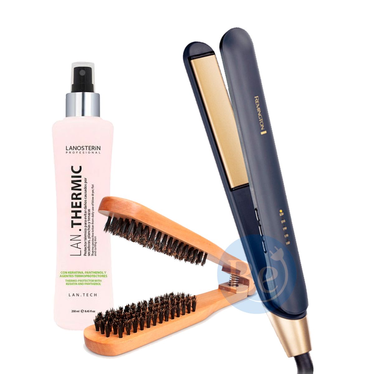 REMINGTON - Pack Alisadora Remington S5805 con Cepillo Madera y Protector Térmico