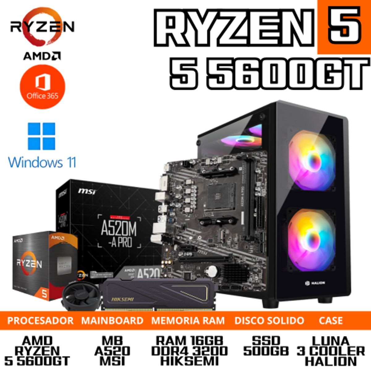 AMD - COMPUTADORA AMD RYZEN 5 5600GT/ 16GB RAM/ 500 GB SSD