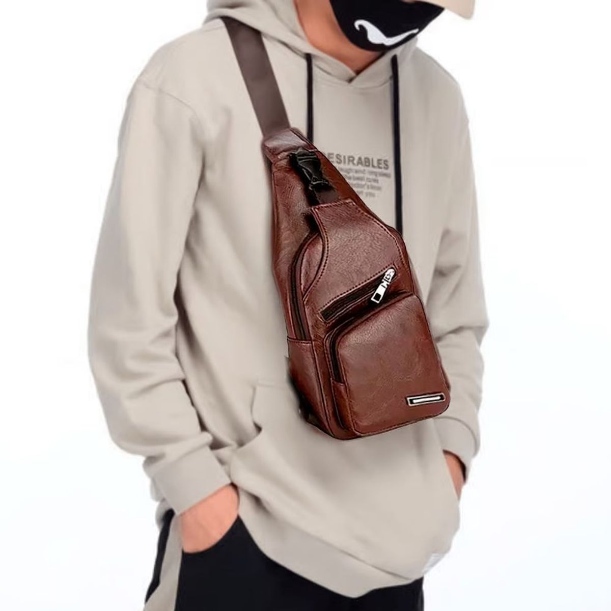 GENERICO - Morral Hombre  Cuero Sintético Mediano